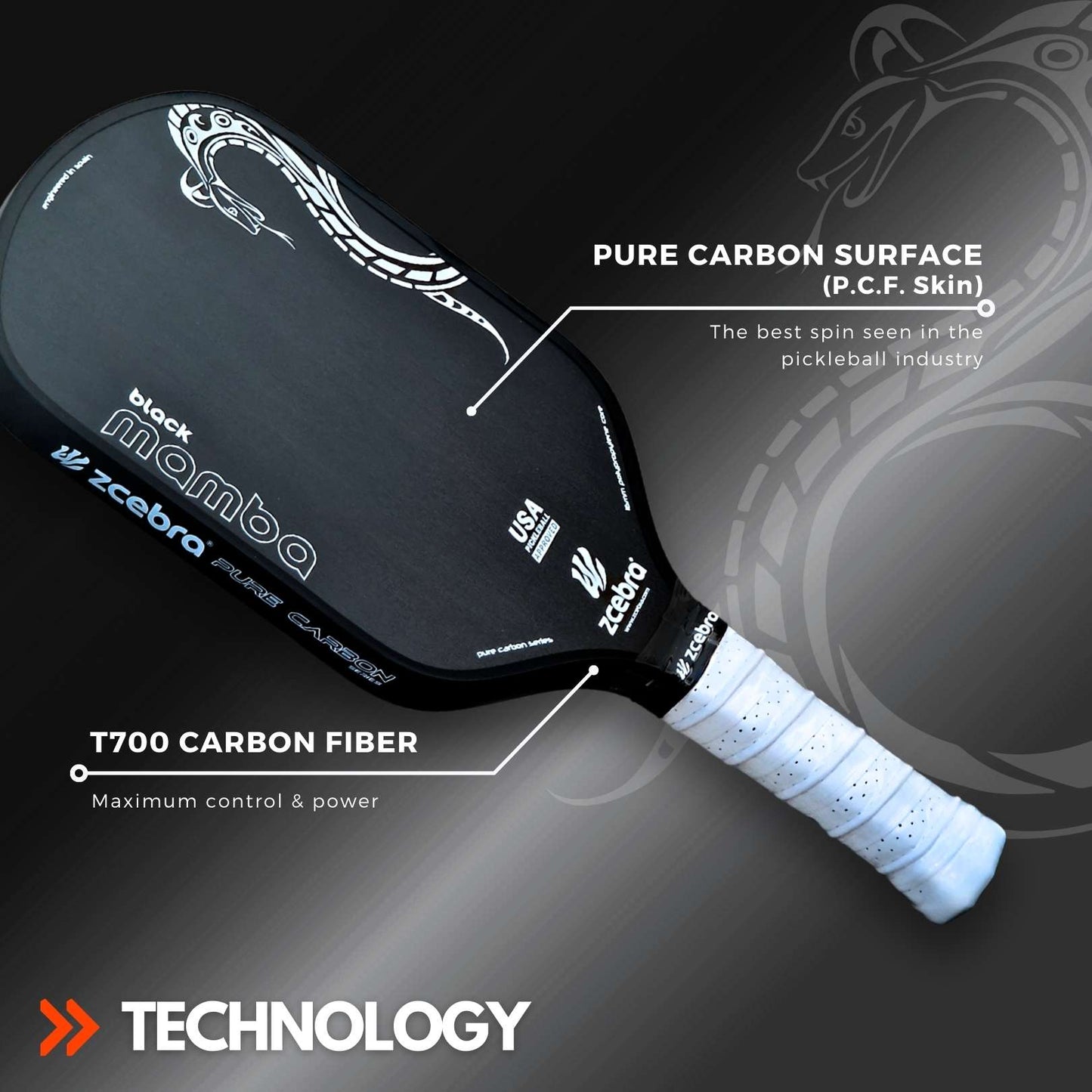 Zcebra Black Mamba pickleball bat - Incl. cover