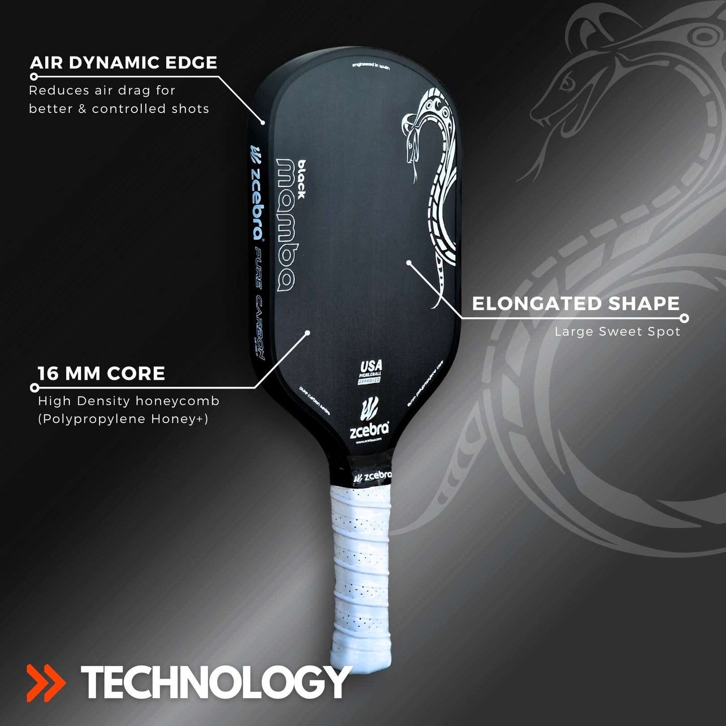 Zcebra Black Mamba pickleball bat - Incl. cover