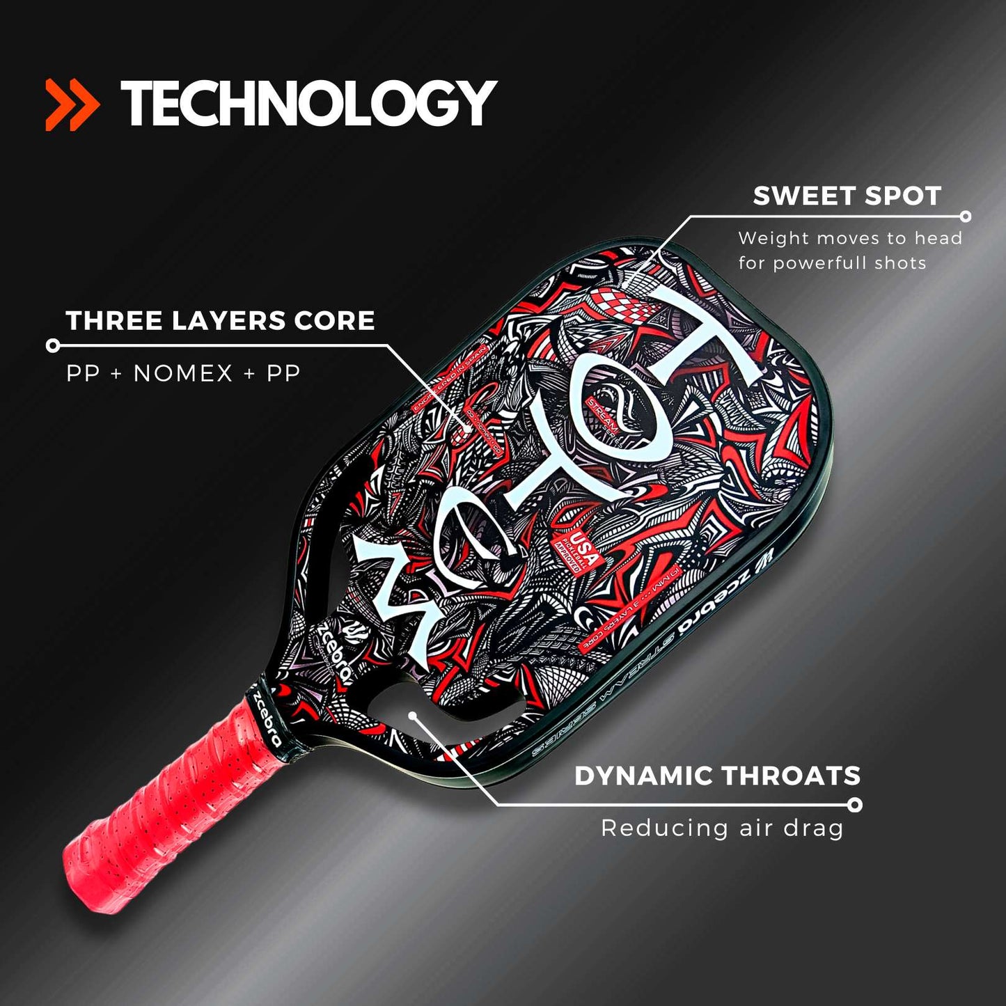 Zcebra Totem stream pickleball bat - Incl. neoprene cover