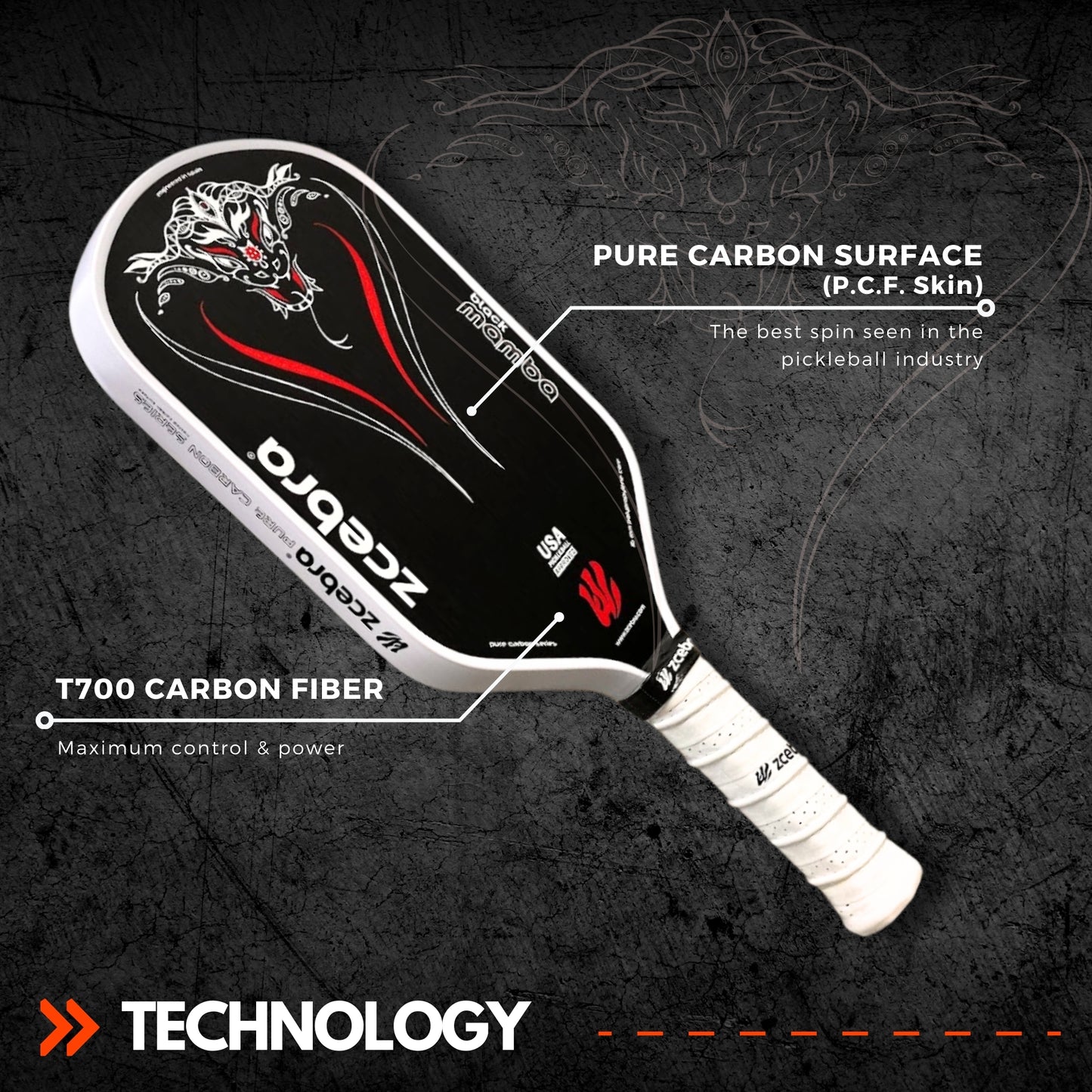 Zcebra Black Mamba black/red pickleballbat - Incl. cover
