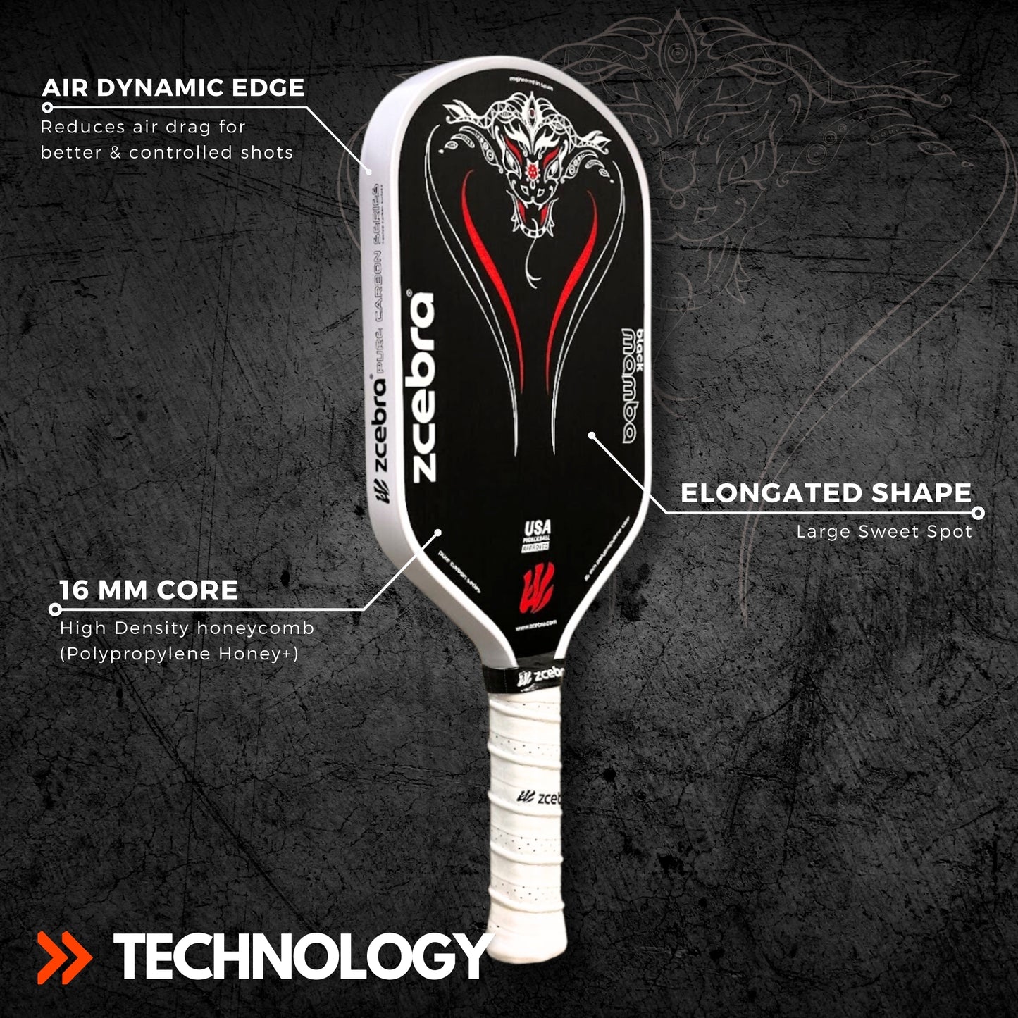 Zcebra Black Mamba black/red pickleballbat - Incl. cover