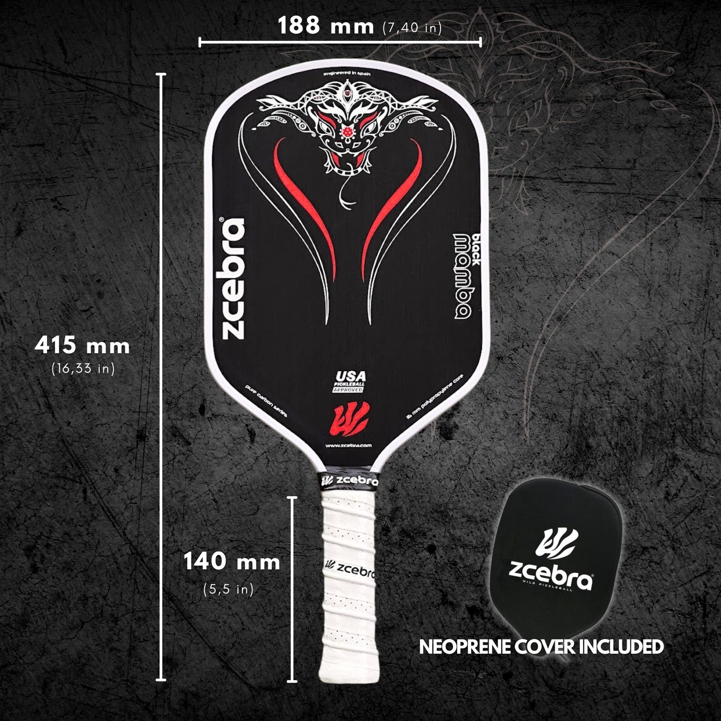 Zcebra Black Mamba black/red pickleballbat - Incl. cover