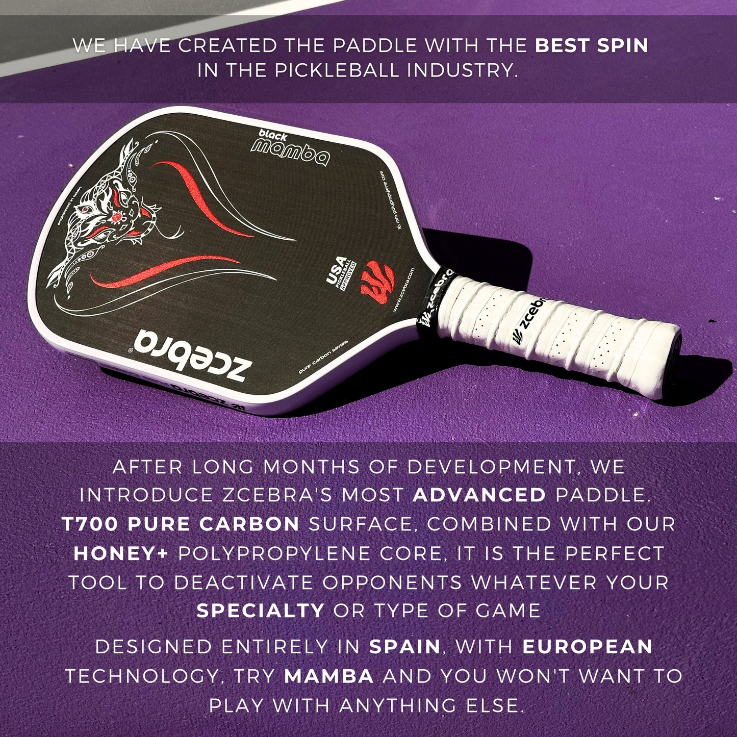 Zcebra Black Mamba black/red pickleballbat - Incl. cover