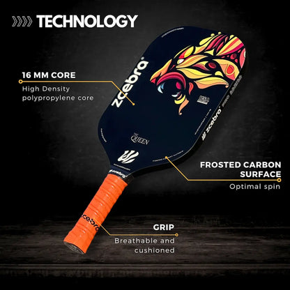 Zcebra The Queen pickleballbat sort/orange - Incl. neopren cover